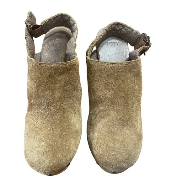 UGG AUSTRALIA Dafni Braided Buckle Studded Suede Platform Clog Size 12 - Picture 3 of 9